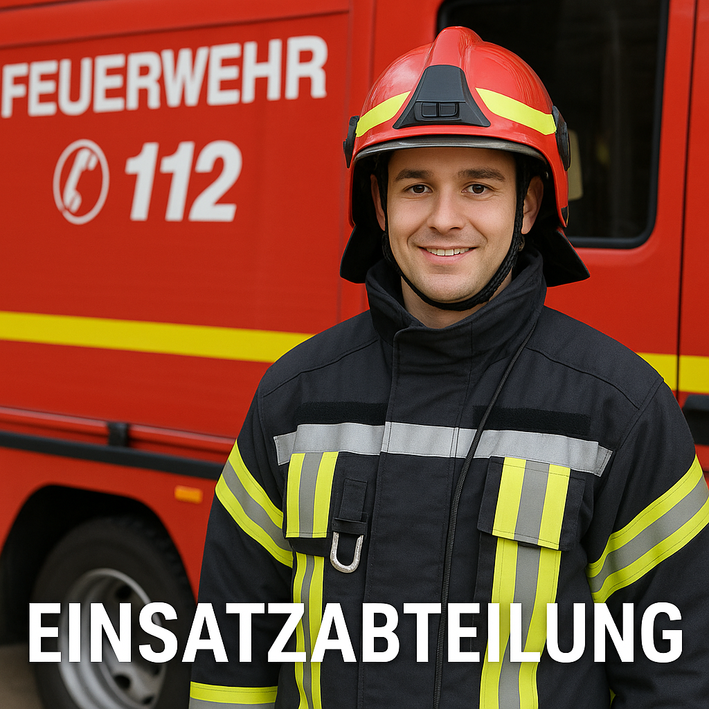 Bild mit Feuerwehrmann und der Schrift Einsatzabteilung